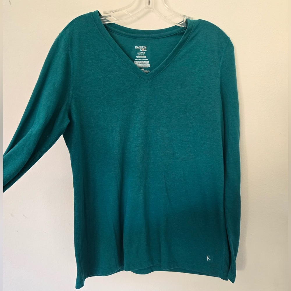 Danskin Now Teal Semi-Runic Style Top | Long Sleeve | Size LG